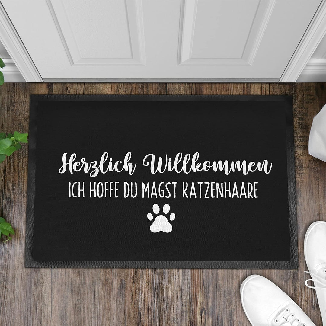 Trendation - Katzen Fussmatte Spruch Geschenk Katzenbesitzer Willkommen Ich Hoffe Du Magst Katzenhaa