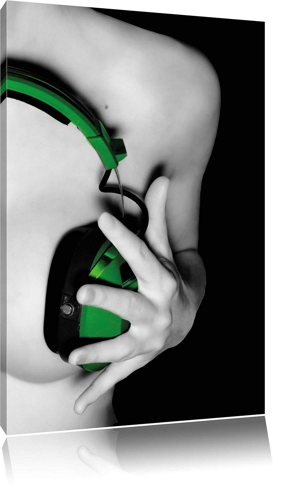 Dark Sexy Girl grüne Kopfhörer als Leinwandbild/Grösse: 100x70 cm/Wandbild/Kunstdruck/fertig bespann