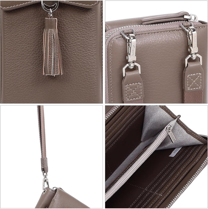 Pearl Angeli Weiches Echtes Leder Handy Umhängetasche - Handytasche Geldbörse Damen RFID Schutz klei