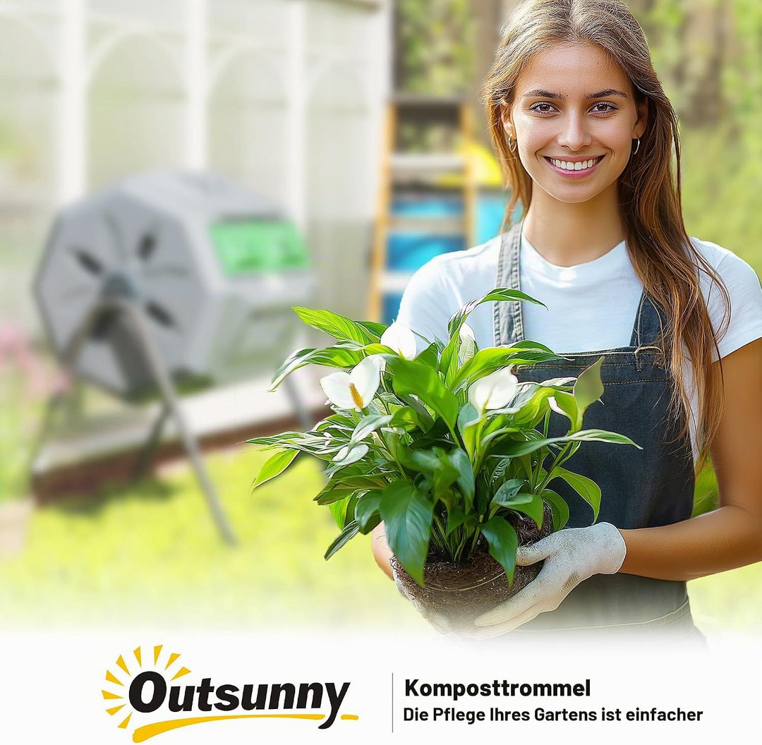 Outsunny Komposter 160L, 71cm x 65cm x 96cm Drehbarer Schnellkomposter aus Kunststoff, Thermokompost