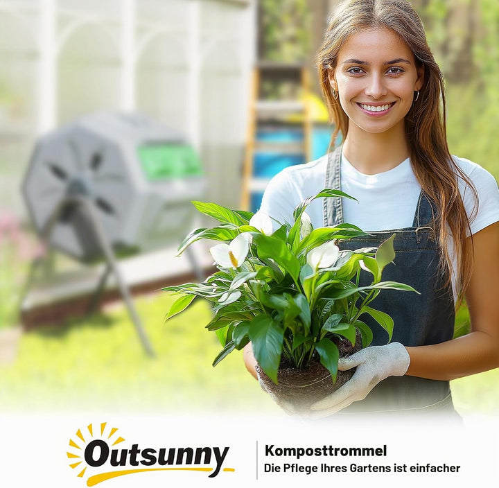Outsunny Komposter 160L, 71cm x 65cm x 96cm Drehbarer Schnellkomposter aus Kunststoff, Thermokompost