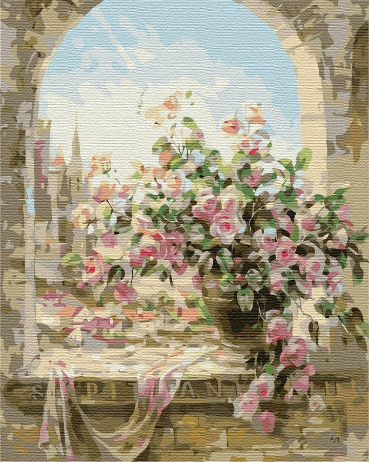 Artnapi Malen nach Zahlen Erwachsene mit Rahmen | DIY Handgemalt | Blumen - Blumen im Fenster | Kit