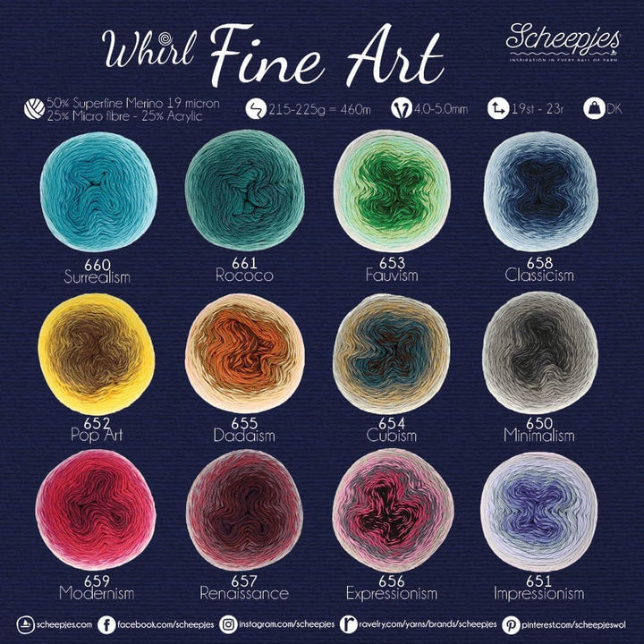 Scheepjes Whirl Fine Art 652 pop Art, Bobbel Merino Wolle mit Farbverlauf, 220g 460m, mit Merinowoll