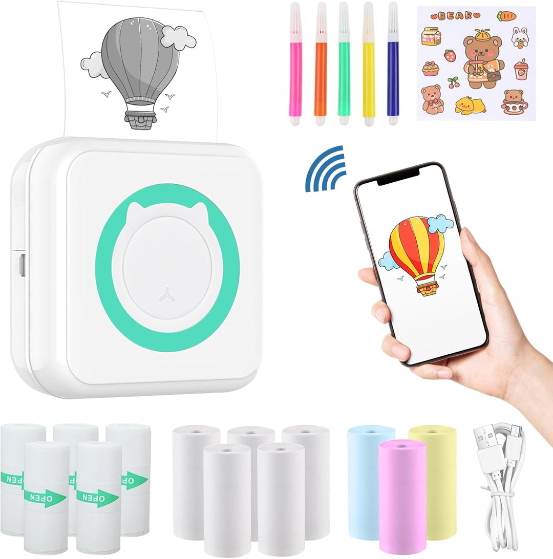 ZAKVOP Mini drucker 300DPI, Mini drucker Aufkleber, Mini drucker für Smartphone, Bluetooth tragbarer