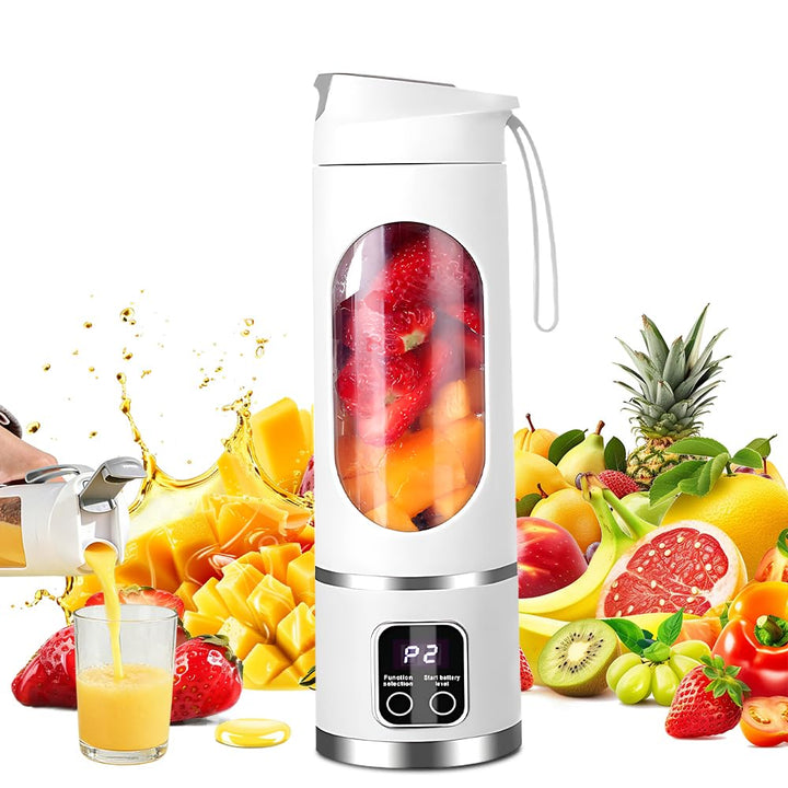 Tragbarer Mixer Smoothie Maker, 450ml USB Mini Mixer to Go mit Digitalanzeige, 12-Klingen Portable B