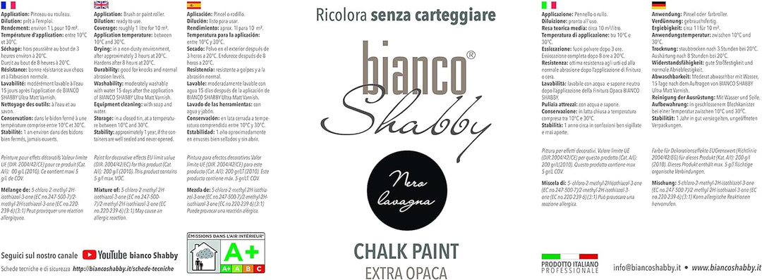 bianco Shabby® Nero Lavagna Kreidefarbe Wasserbasis für Alle Oberflächen einfach zu verarbeiten ohne