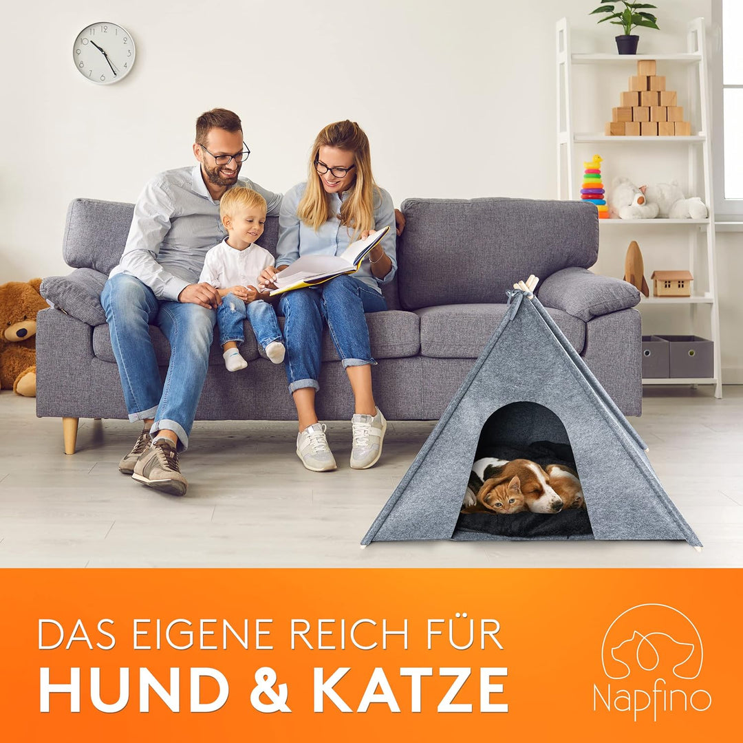 NAPFINO - Gemütliche Hundehöhle &amp; Katzenhöhle - Angenehme Hundehütte Indoor aus Filz - Hundezelt mit