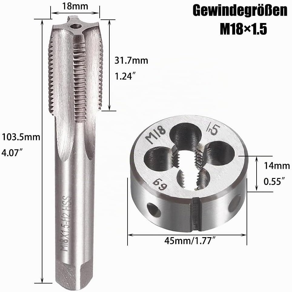 Saipor M18 X 1,5 Metrisch Gewindeschneid und Gewindeschneideisen M18 X 1,5mm HSS Gewindebohrer und S