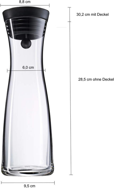 WMF Basic Wasserkaraffe aus Glas, 1 Liter, Glaskaraffe mit Deckel, Silikondeckel, CloseUp-Verschluss