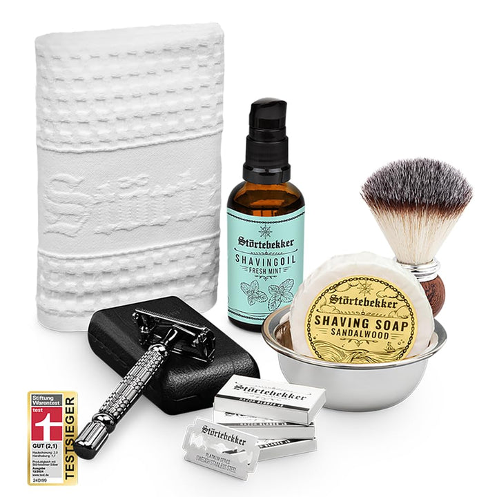 Störtebekker® Premium Rasurpflege Set - inkl. Rasierhobel, Etui, Rasierpinsel, Rasierseife, Rasiersc