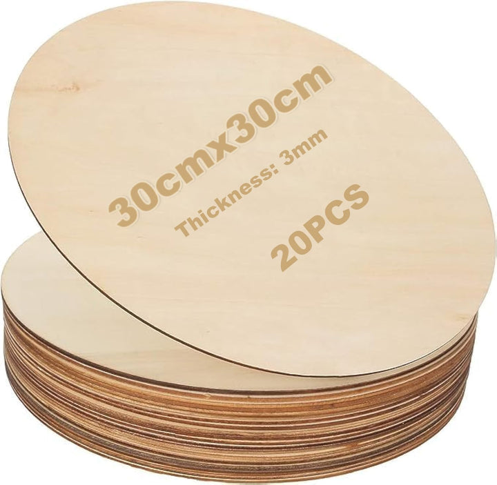 JMIATRY 20 Stück Holzscheiben 30 cm Durchmesser, Holzplatte Rund 30cm - 3 mm dicke, Runde Sperrholzp