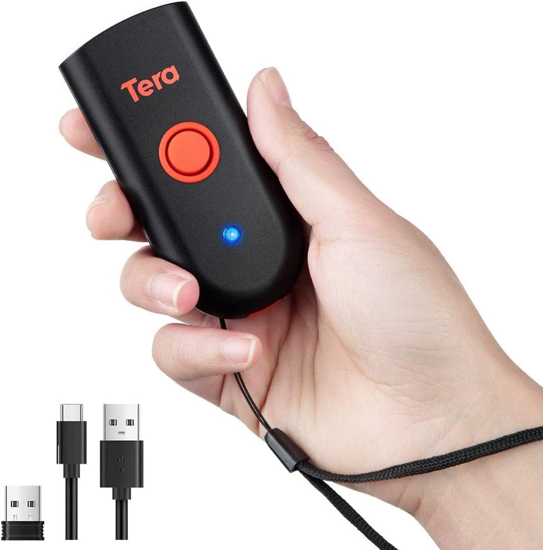 Tera Mini Tragbarer Barcode-Scanner CMOS Barcodescanner 3-in-1 Bluetooth & USB-Kabel & 2,4G Wireless