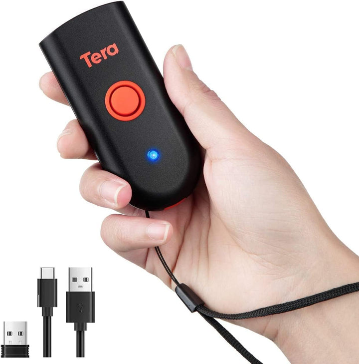 Tera Mini Tragbarer Barcode-Scanner CMOS Barcodescanner 3-in-1 Bluetooth & USB-Kabel & 2,4G Wireless