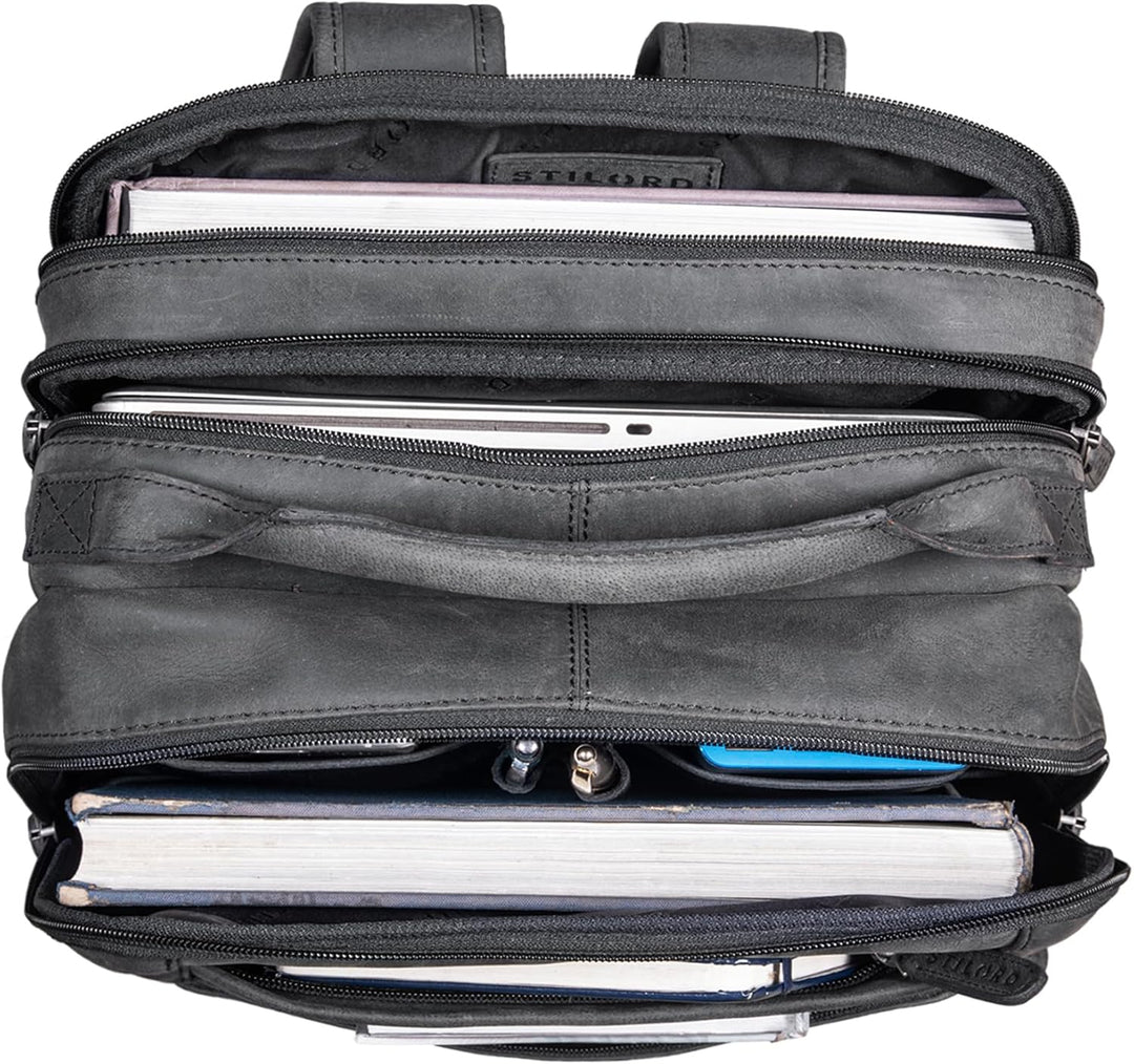 STILORD XL Herren-Businessrucksack aus Leder anthrazit - 15-17 Zoll grosser Arbeitsrucksack - Männer