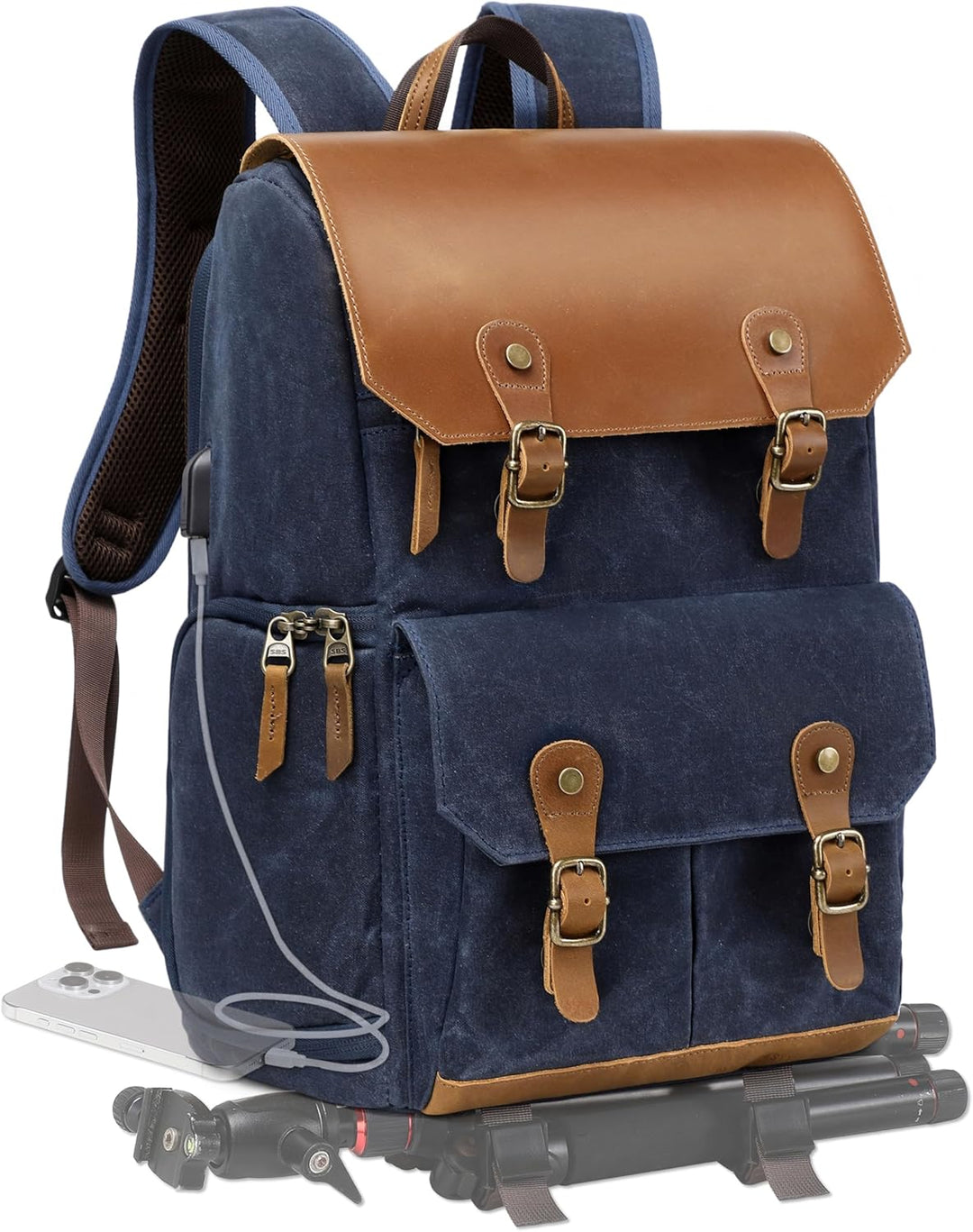 Padwa Lifestyle Blau Kamerarucksack - wetterfeste Kameratasche aus gewachstem Memory Canvas mit 16“