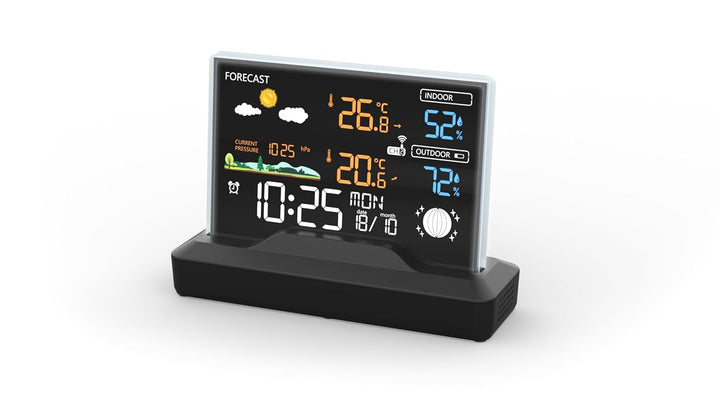SOUCCESS FUNK-WETTERSTATION "DELUXE" - FARBIGE WETTERSTATION MIT FUNKUHR, WETTERDATEN, AUSSENSENSOR,