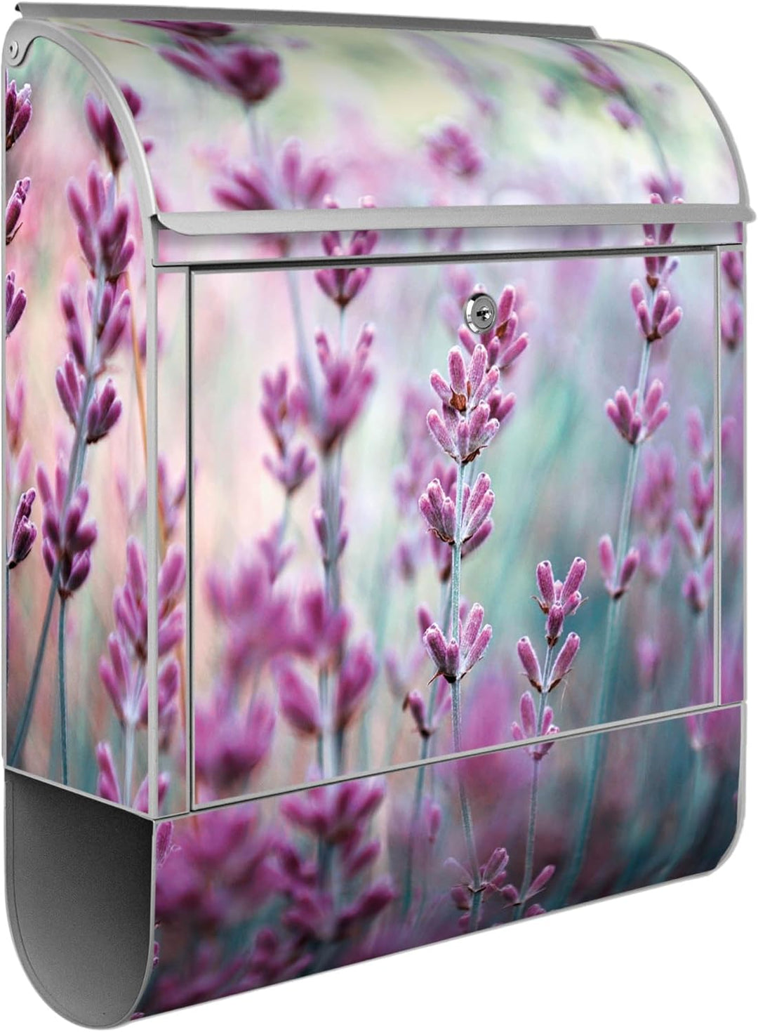 banjado® Design Briefkasten mit Motiv Lavendel 39x47x14cm &amp; 2 Schlüssel - Briefkasten Stahl Silber m