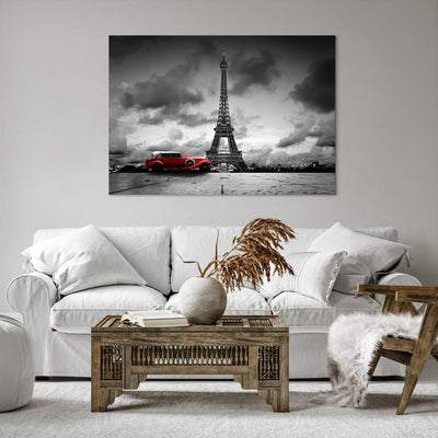 Bilder auf Leinwand 100x70cm Leinwandbild Auto Eiffle Paris Stadt Gross Wanddeko Bild Schlafzimmer K