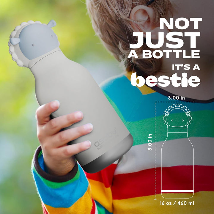 ASOBU Bestie Kindertrinkflasche mit Strohhalm – Isolierte Edelstahlflasche 420ml mit Schafskopf – Au