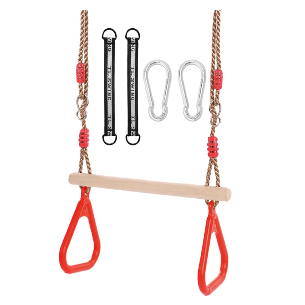 Morwealth Multifunktions Kinderholz Trapeze Schaukel mit Kunststoffringen Turnringe Ringe zum Aufhän