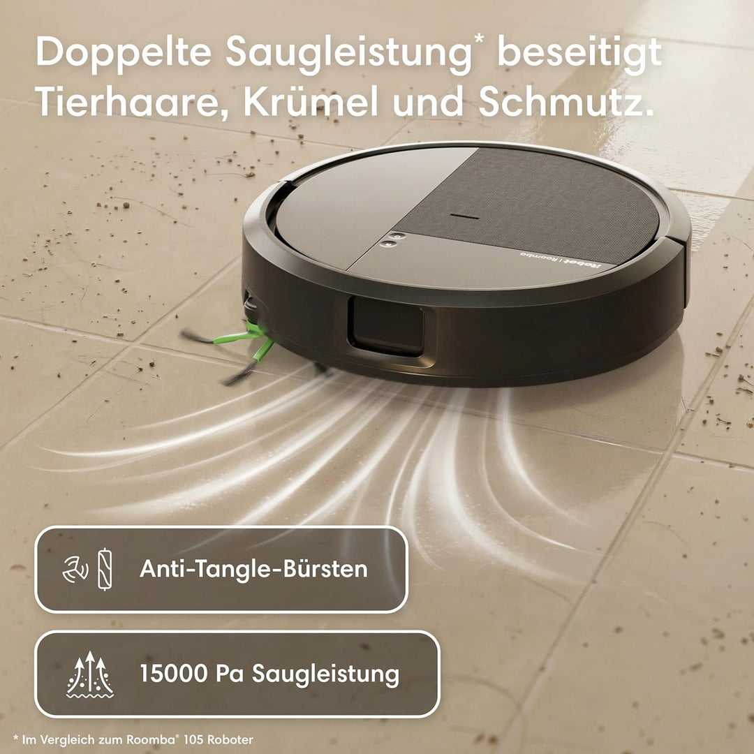 iRobot Roomba® 115 Combo Saug- und Wischroboter, 15k Pa Saugleistung, Bürsten und Wischpad reichen,
