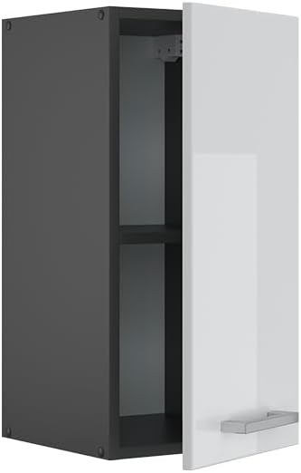 Vicco Hängeschrank R-Line, hängender Küchenschrank, Weiss Hochglanz/Anthrazit, 30 cm Weiss Hochglanz