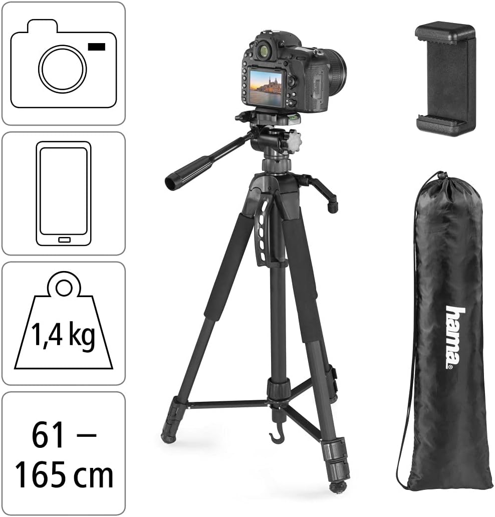 Hama Stativ Kamera "Action 165 3D" (Leichtes Fotostativ inkl. Handy-Halterung, Tripod mit 61-165cm H