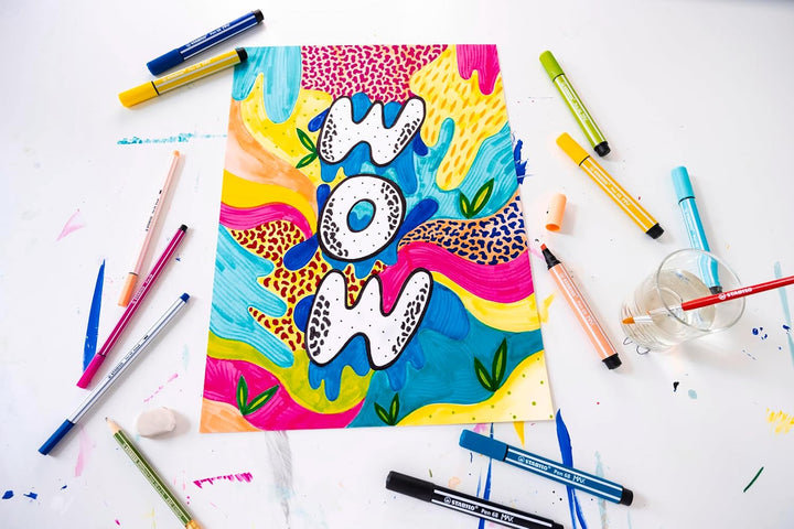 Premium-Filzstift mit dicker Keilspitze - STABILO Pen 68 MAX - ARTY - 24er Pack - mit 24 verschieden