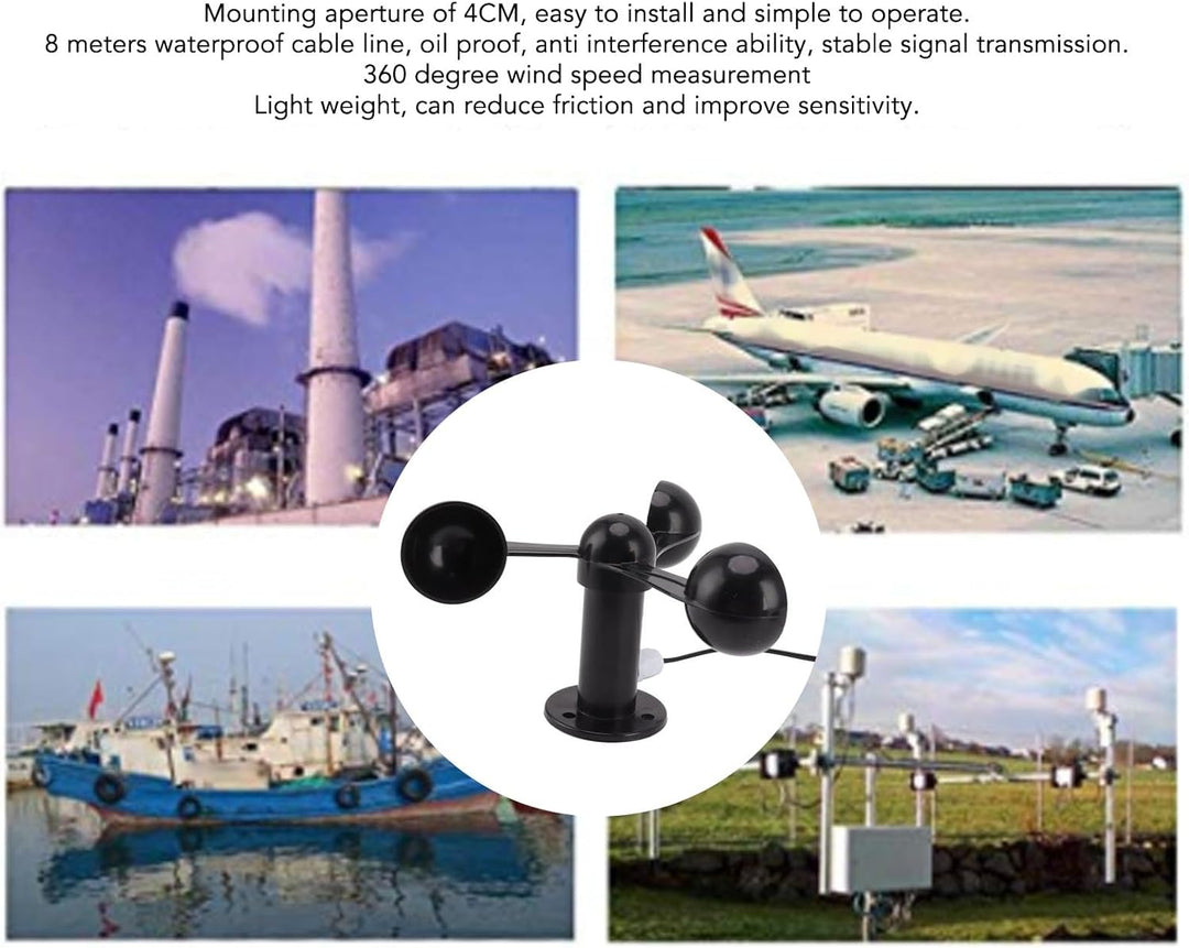Qcwwy 3-Tassen-Windsensor-ABS-Windgeschwindigkeitsdetektor mit 8 M Wasserdichtem Kabel, Störungsfrei