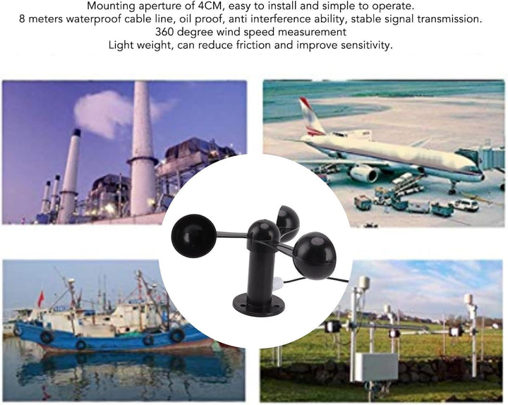 Qcwwy 3-Tassen-Windsensor-ABS-Windgeschwindigkeitsdetektor mit 8 M Wasserdichtem Kabel, Störungsfrei