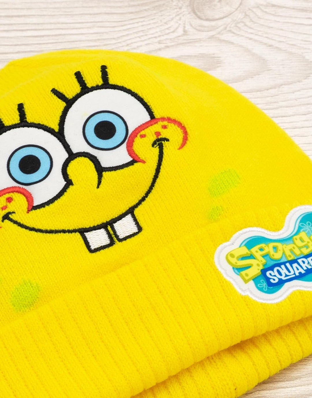 SPONGEBOB SQUAREPANTS Hut und Handschuhe Kinder gelbe gestrickte Winterleiste