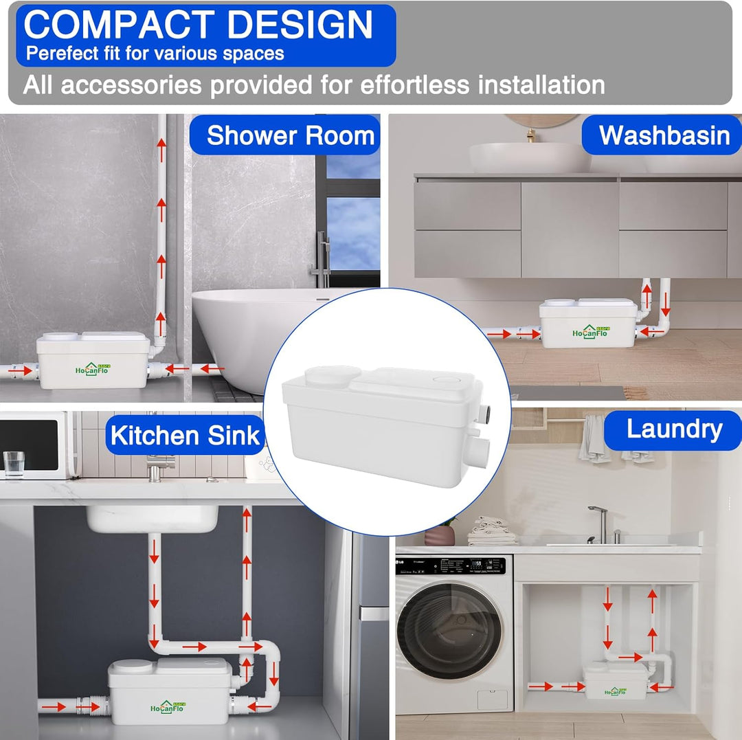 HOCANFLO 400W Kleinhebeanlage Pumpe, Hebeanlage leise Kupfer Wicklung Draht Motor Abwasser Dusche Li