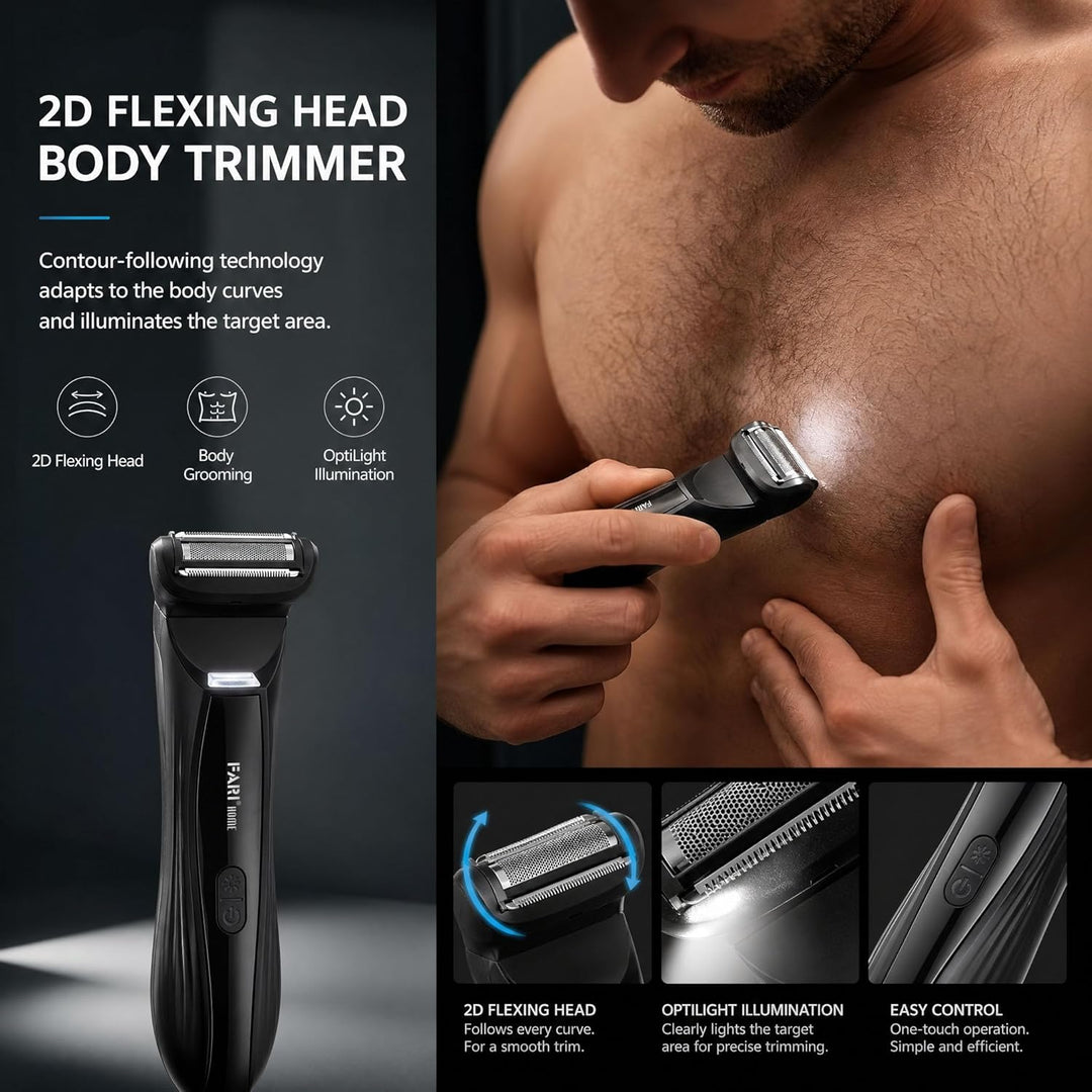 FARI Körper- & Barthaarschneider Herren, 8-in-1 Manscaping Elektrorasierer mit 360° drehbarem Spiege