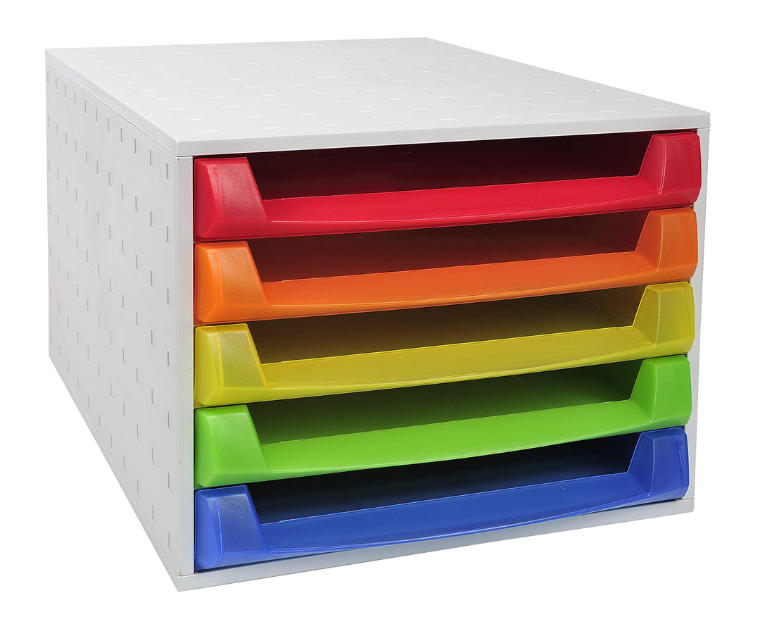 Exacompta 221098D Premium Ablagebox mit 5 offenen Schubladen für DIN A4+ Dokumente. Belastbare Schub
