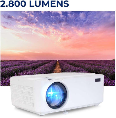 PRIXTON - Tragbarer Mini-Projektor für Heimkino mit 2.800 Lumen, 2 Lautsprechern und Fernbedienung,