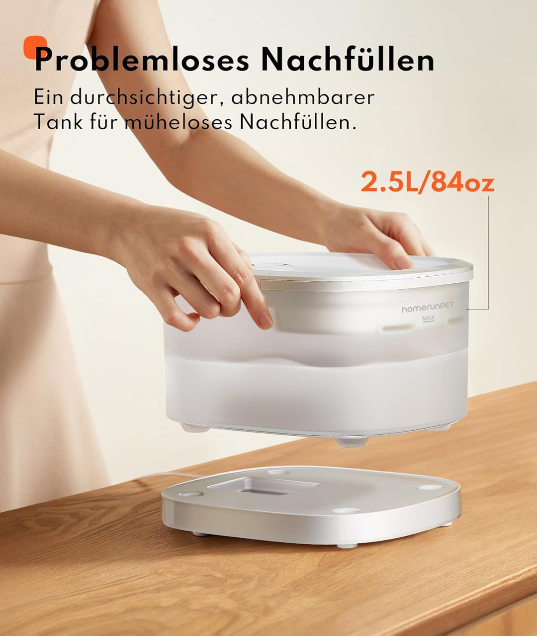 Homerunpet Katzenbrunnen, 18dB Extrem Leiser, 2.5L, Trinkbrunnen für Katze mit Kabelloser Pumpe, Pro
