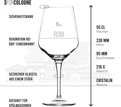 2er Set Weinglas Rom in schöner Geschenkbox | Hochwertiger Siebdruck im eleganten Ätzweiss, detailli
