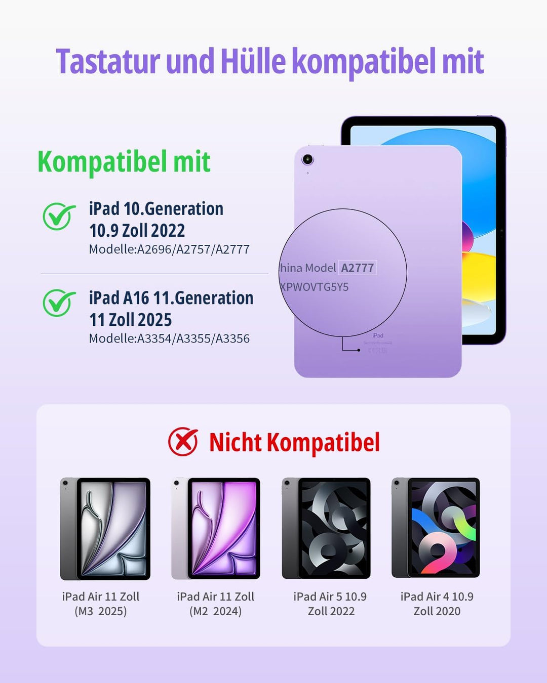 CACOE Drehbare Hülle mit Tastatur für iPad (A16) 11/10 Generation (11/10.9 Zoll) 2025/2022 mit Touch