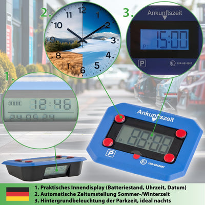 fouraces elektronische Parkscheibe - Zulassung des Kraftfahrtbundesamtes - mit Ersatz Batterie, auto