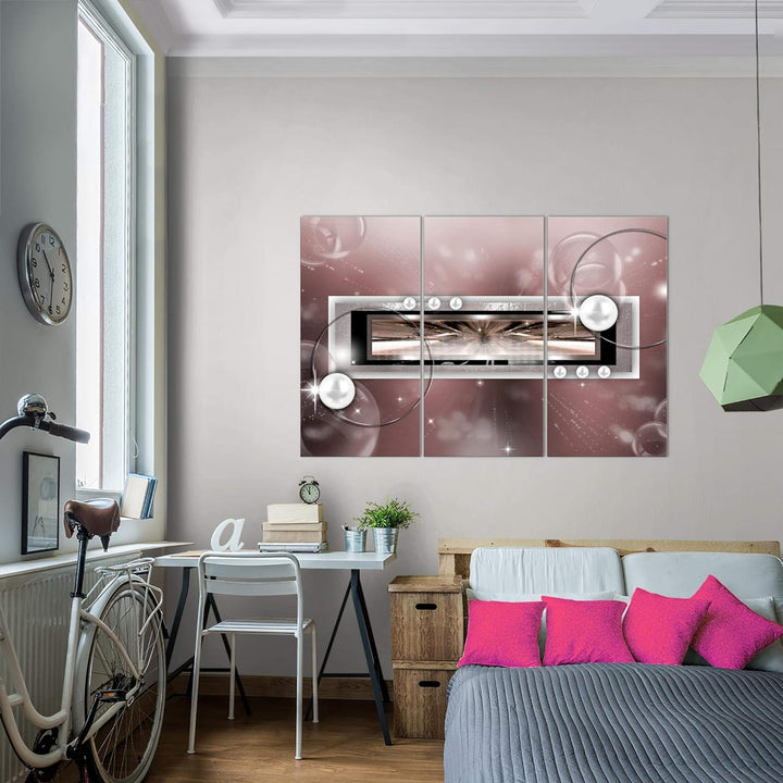 Runa Art Wandbilder Abstrakt Bild XXL Wohnzimmer Schlafzimmer Grau Rosa Perlen 120 x 80 cm 3 Teilig