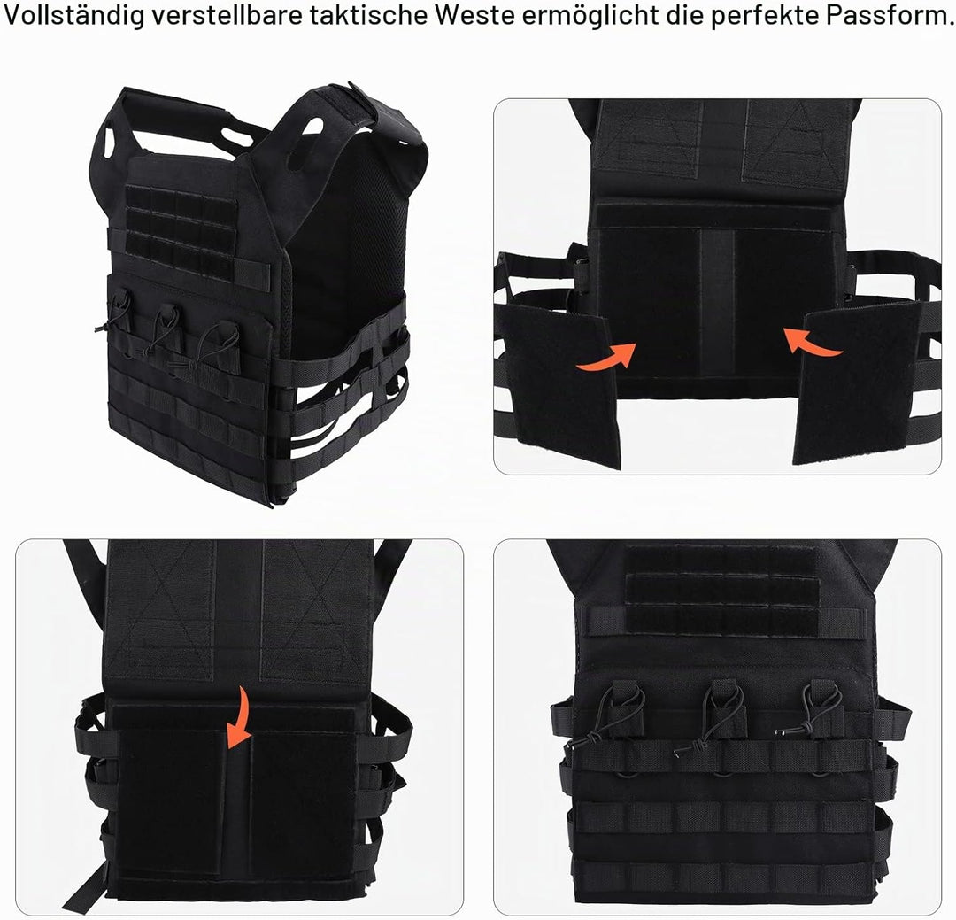 FOCUHUNTER Multifunktionale Molle Weste, Schwarz atmungsaktiv, bequeme Aufbewahrungstasche, Weste, A