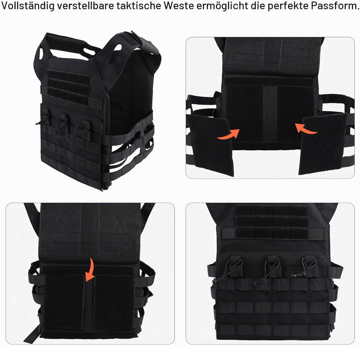 FOCUHUNTER Multifunktionale Molle Weste, Schwarz atmungsaktiv, bequeme Aufbewahrungstasche, Weste, A