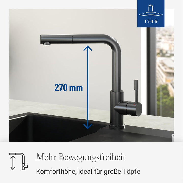 Villeroy & Boch Steel Shower | Hochdruck | Einhand-Küchenarmatur mit herausziehbarer Handbrause | An