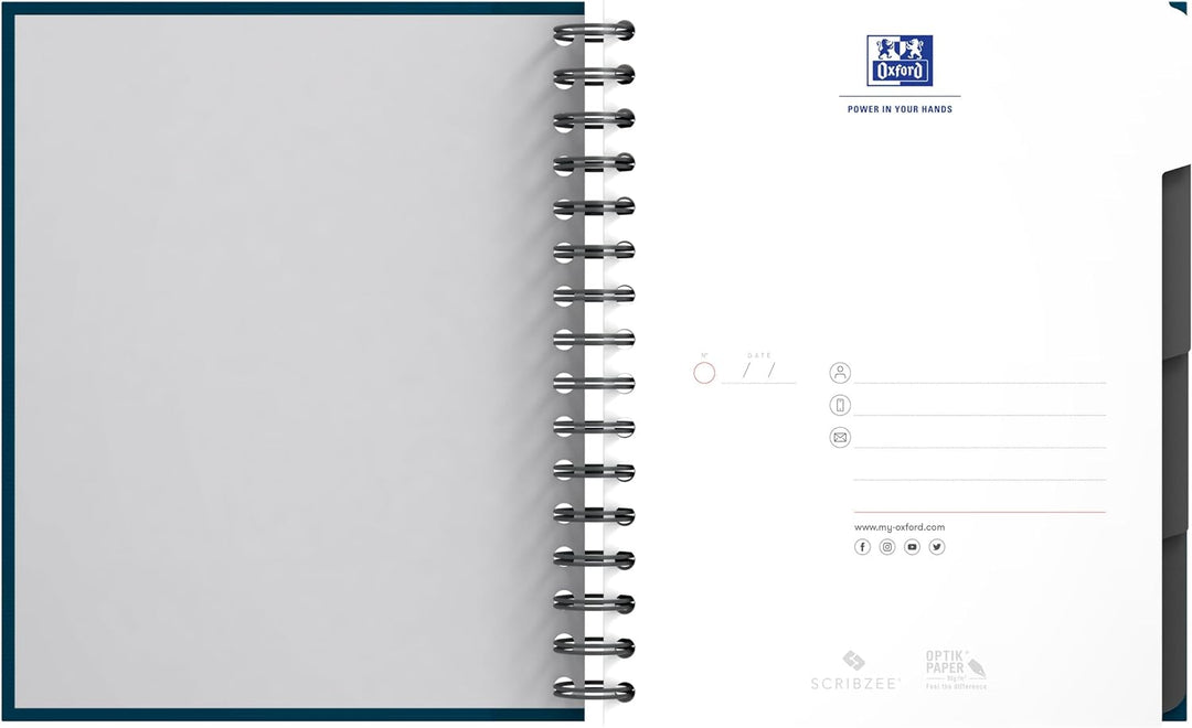 Oxford Collegeblock A5, kariert, 200 Seiten, European Book, 3 Register, 4 Farben, 5 Stück, A5, karie