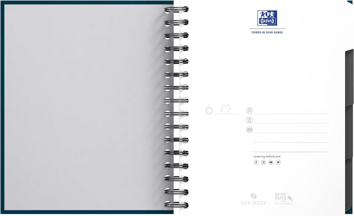 Oxford Collegeblock A5, kariert, 200 Seiten, European Book, 3 Register, 4 Farben, 5 Stück, A5, karie