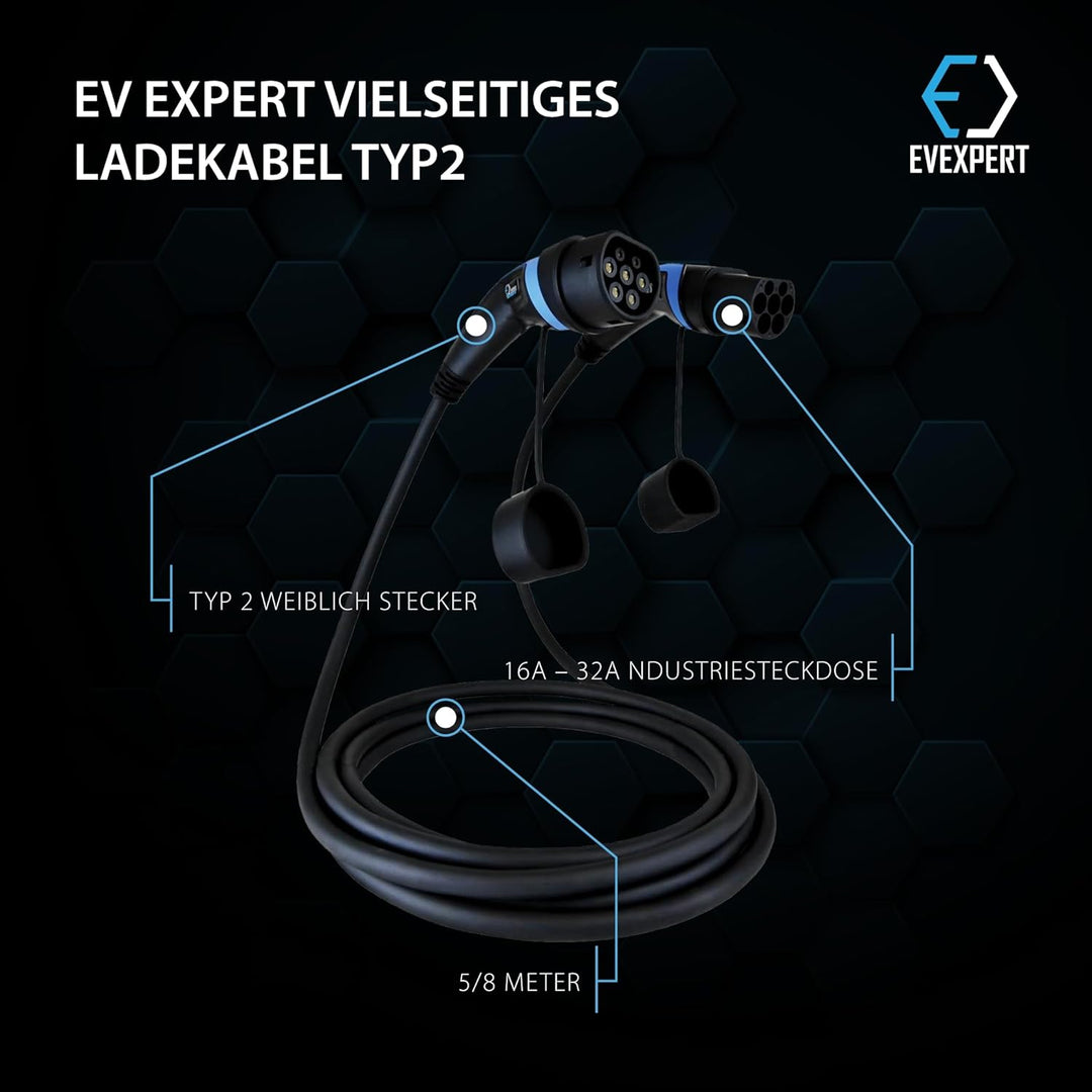 Premium Ladekabel TYP 2 | 32A | 1-3phasig | Kompatibel mit Model S/3/X/Y, i3, ID.3-4-5, E-Tron, Leaf