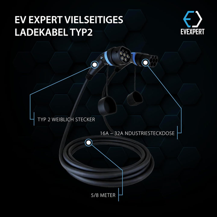 EV Expert Premium Ladekabel TYP 2 | 32A | 1-3phasig | 5-8 Meter (3-phasig / 5 Meter)