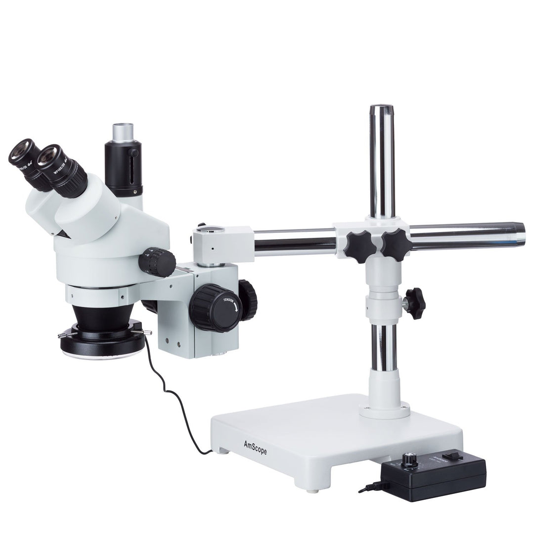 AmScope SM-3TY-144-5M Trinokulares Zoom Stereomikroskop am Auslegerständer mit 144 LED-Licht und 5MP