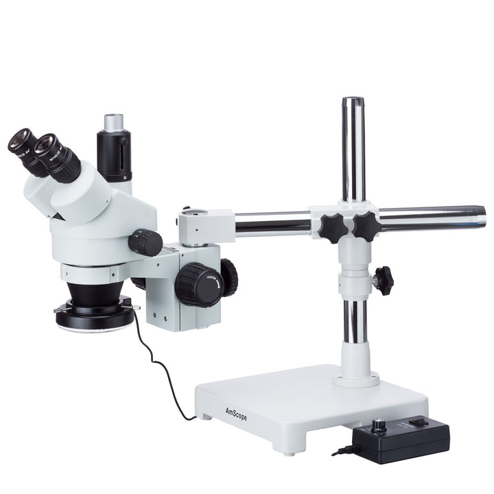 AmScope SM-3TY-144-5M Trinokulares Zoom Stereomikroskop am Auslegerständer mit 144 LED-Licht und 5MP