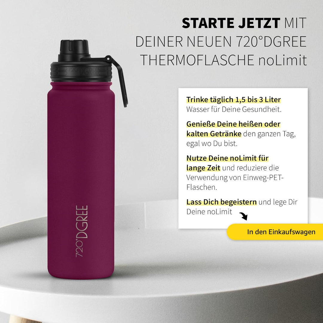 720°DGREE Edelstahl Thermo Trinkflasche 710ml “noLimit” +Früchtebehälter - Auslaufsicher, Kohlensäur